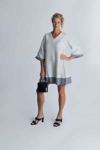 Moana Mosaic Panelled Dress in White and Grey