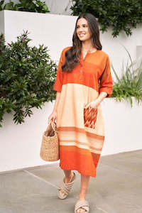 Orange and Peach Straight Cut Cotton Dress