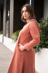 Rust Red Hooded Cotton Dress