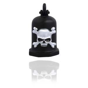 srb0048 RIDE BELL BLACK W SILVER  SKULL  AND CROSSBONES srb0048