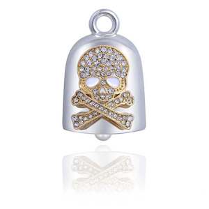 srb0047 RIDE BELL GOLD BLING  SKULL  AND CROSSBONES srb0047