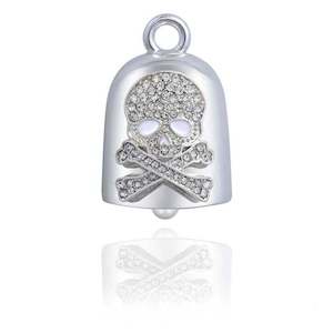 srb0046 RIDE BELL SILVER BLING  SKULL  AND CROSSBONES srb0046