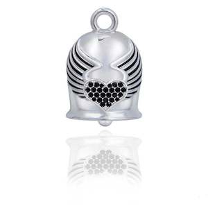 srb0016 RIDE BELL BLACK BLING HEART W WINGS srb0016