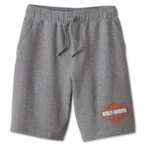 99198-24vm Harley MEN`S BAR & SHIELD FLEECE SHORTS - MEDIUM GREY HEATHER