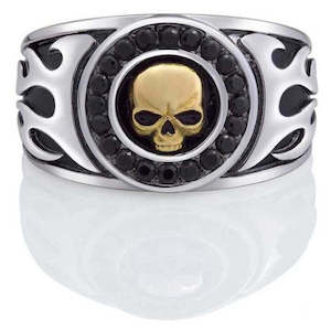 shr0032 Harley RING GOLD SKULL & FLAMES shr0032