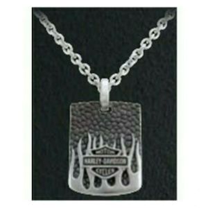 hsn0078 Harley MOD STEEL TEXTURED  FLAME DOG TAG NECKLACE S/STEEL