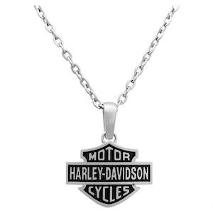 hsn0006 HARLEY Mens Necklace, Steel & Carbon Fiber Bar & Shield Logo