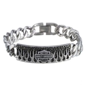 hsb0240 Harley Mens Stainless Steel Textured Flame B&S ID Bracelet