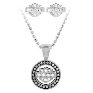 hds0002 HARLEY Womens White Crystal B&S Necklace & Earring Set