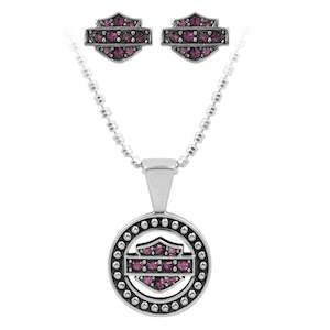 hds0001 HARLEY Womens Purple Circle Necklace & Earrings Set