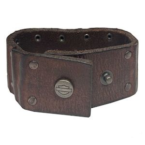 Macadamia nut growing: mw-mau606-brn-sm Harley Harley-Davidson Mens Studded Ribbed Leather Cuff Bracelet Adjustable Wristband S-M mw-mau606-brn-sm