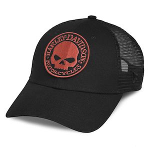 Harley ORANGE WILLIE G  SKULL  TRUCKER CAP