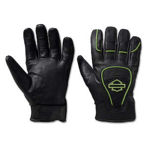 Harley MEN`S OVATION WATERPROOF LEATHER GLOVES - BLACK BEAUTY & WILD LIME