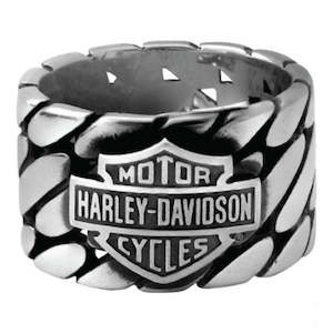 hsr0071 HARLEY Mens B&S Logo Tread Band Ring, Silver Stainless Steel