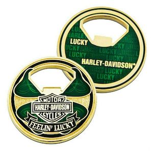 sa8009816 HARLEY B&S Lucky Shamrock Metal Challenge Coin Bottle Opener, 2 in. sa8009816