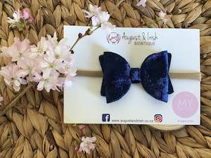 My First Bow: Navy Velvet Bow Headband - My First Bow