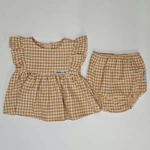 Ivy Ruffle + Bloomer Set - Mustard Gingham