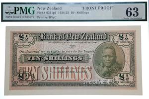 1924 Bank of New Zealand 10 Shillings Specimen Front Proof Trading Banknote