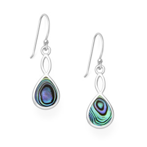 Sterling Silver & Paua Shell Twist Drop Dangly Earrings