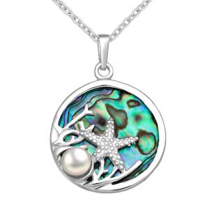 Sterling Silver Paua Shell & Freshwater Pearl Necklace with Starfish