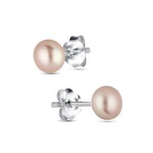 Sterling Silver Peach Freshwater Pearl Stud Earrings 8.5 mm