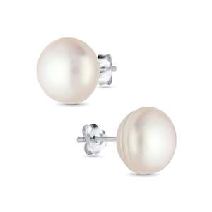 Sterling Silver AAA Grade White Freshwater Pearl Stud Earrings 12 mm