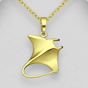 Stingray Pendant Plated with 1 Micron 14K Yellow Gold