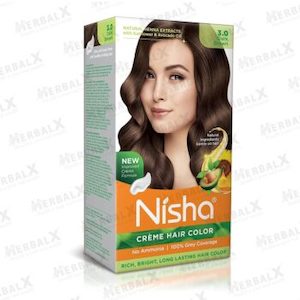 Nisha Permanent Hair Color Dark Brown Ammonia Free With Henna Extracts – (60g+60ml+18ml)