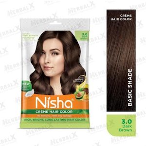 Nisha Cream Hair Color- Dark Brown Ultra Soft Deep Shine 100% Grey Coverage – 20ml +20g