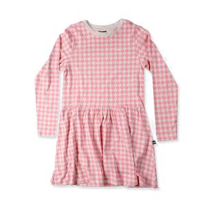 Baby wear: Monday Long Sleeve Dress - Pink Check