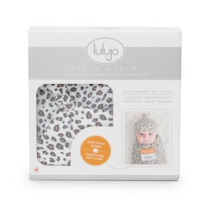 Hello World Bamboo Swaddling Blanket & Matching Hat - Leopard