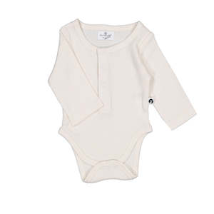 Baby wear: Henley Rib Long Sleeve Bodysuit - Natural