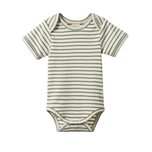 Cotton Short Sleeve Bodysuit - Nettle Sailor Stripe