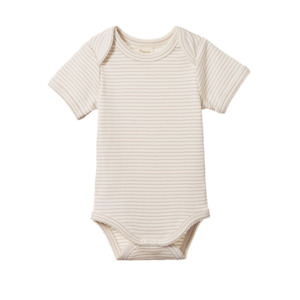 Cotton Short Sleeve Bodysuit - Lilac Pinstripe