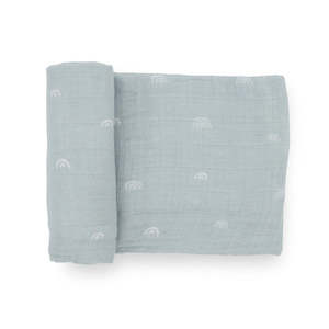 Out And About: Single Cotton Muslin Swaddle - Blue Rainbow