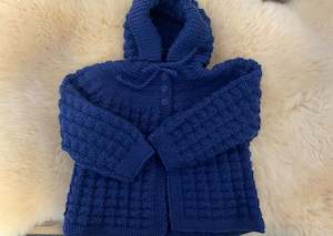 Baby wear: 100% Pure Wool Hooded Jacket - Navy Blue - Size approx 9 months-2 years