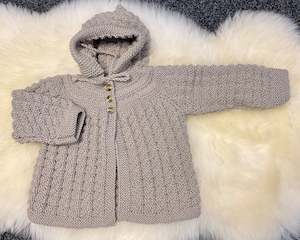 Baby wear: 100% Pure Wool Hooded Jacket - Oatmeal - Size approx 9 months-2 years