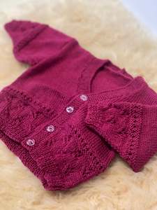 100% Merino Matinee Jacket -Raspberry- Newborn