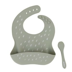 Baby wear: All4ella Silicone Catch Bib & Spoon - Olive