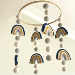 Sheep-ish Design Hand Made Wool Mobiles - Blue Rainbow