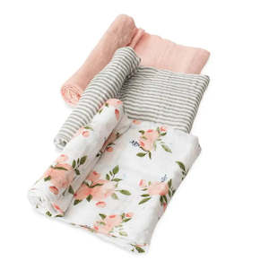 Little Unicorn 3 Pack Cotton Muslin Swaddle - Watercolour Roses