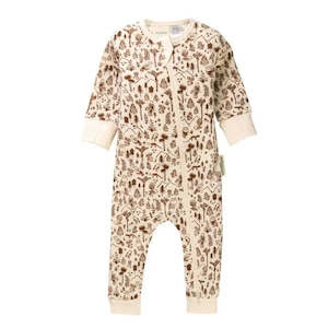 Woolbabe Merino/Organic Cotton PJ Suit - NATURAL BARK WILDERNESS