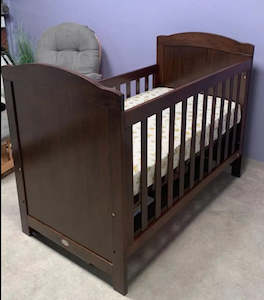 Wooden Cots: Kapai DELTA Wooden Baby Cot Drop Side with Drawer - COFFEE