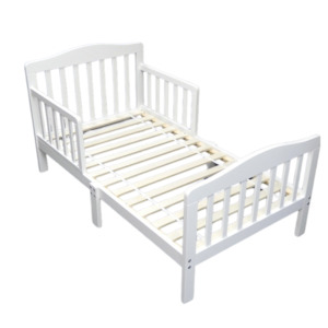 Toddler Cot: Kapai CASTOR Wooden Toddler Bed with Railing - White