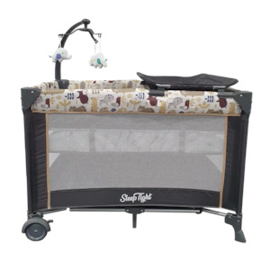 Sleep Tight Portacot with Bassinet and Change Tray - KHAKI (Animals)