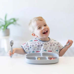 Bumkins: Bumkins 5 Section Silicone Grip Dish + Lid - Grey