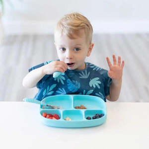 Bumkins 5 Section Silicone Grip Dish + Lid - Blue