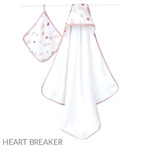 Aden + Anais - Hooded Towel + Washcloth Set - Heartbreaker