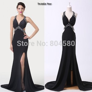 Products: Sexy Women Backless Long Design Dance Party Gown Black Formal Occasion Evening dresses Slim Bandage dress CL6280