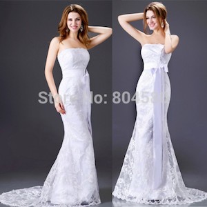 Design Sheath Bodycon Bandage dress Strapless Beach Wedding Dresses Gown Lace Applique Party dresses Long CL2527